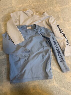 RuggedButts Kids' Long Sleeve Rash Guard Set - Light Blue & White (2)